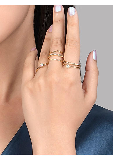 Toniq Gold plated Set Of 6 CZ stone studded Finger Rings For Women