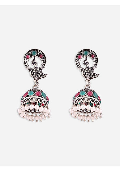 Fida Oxidised Peacock Multicolor Pearl Jhumki  Earrings for Women