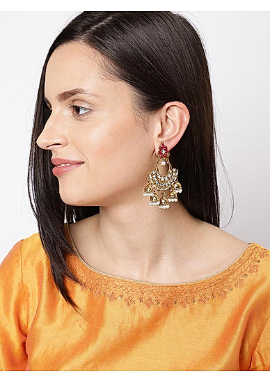 Ruby Kundan Gold Plated Jhumka Earring 