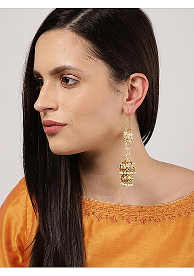 Gold-Toned White Circular Drop Earrings