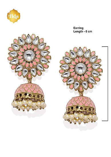 Peach Kundan Gold Plated Pastel Floral Jhumka Earring