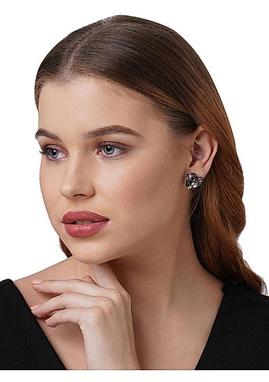 Stones Gunmetal Plated Floral Stud Earring