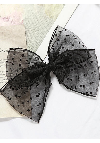 Toniq Audrey Black Trendy Organza Dotted Party Bow Hair Clip For Women