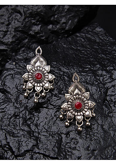 Silver Plated Oxidised Floral Drop Earring