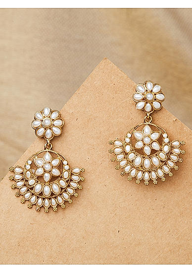 White Pearls Gold Plated Floral Chandbali Earring