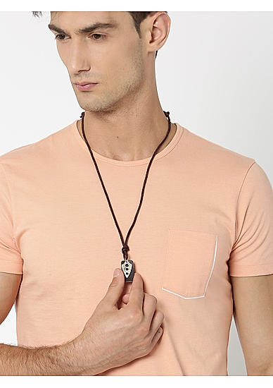 Men Brown Leather Necklace