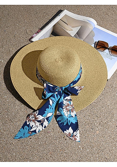 Stylish Navy Printed Scarf Summer Beach Hats For Women