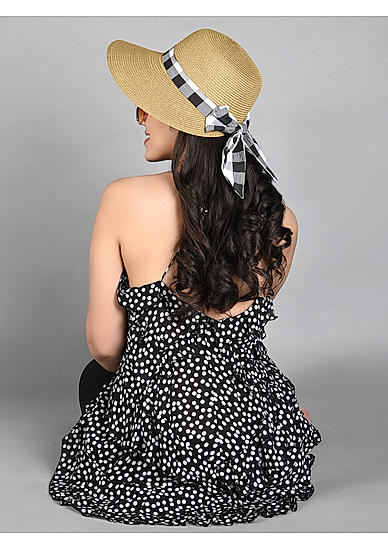 Stylish Black & White Printed Scarf Summer Beach Hats For Women