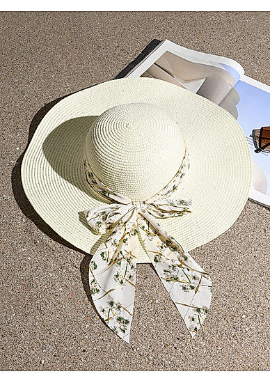 Stylish White Printed Scarf Summer Beach Hats For Women