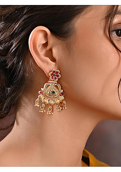 Fida Temple Traditional Gold-Plated Dangler Earrings Women