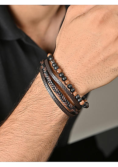 The Bro Code Multi Beaded single Layered Faux Leather Bracelet For Men