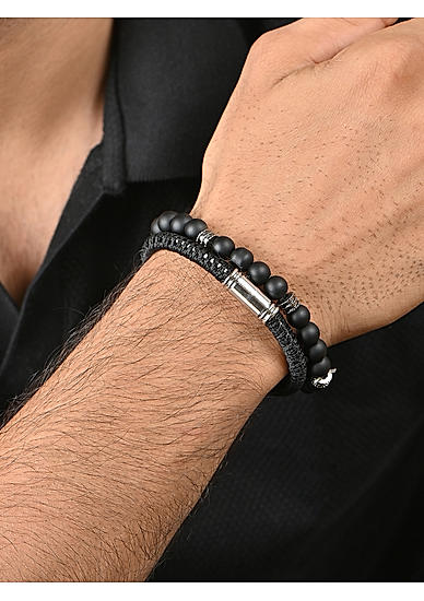 The Bro Code Black Set of 2 Metal with Beaded Bracelet For Men