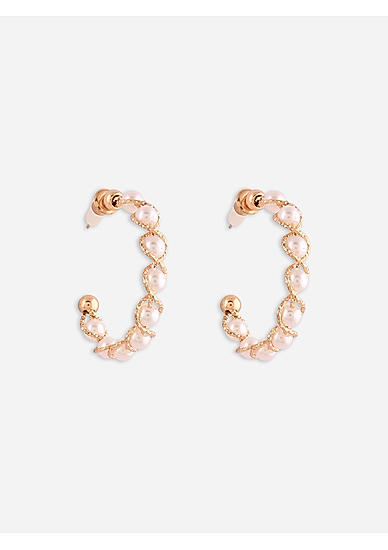 Toniq Casual Silver Plated Pearl Studded Hoop Earrings for Women