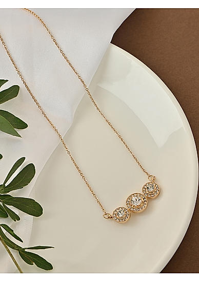 Toniq Gol Plated Floral Cz Stone Studded Charm Necklace 