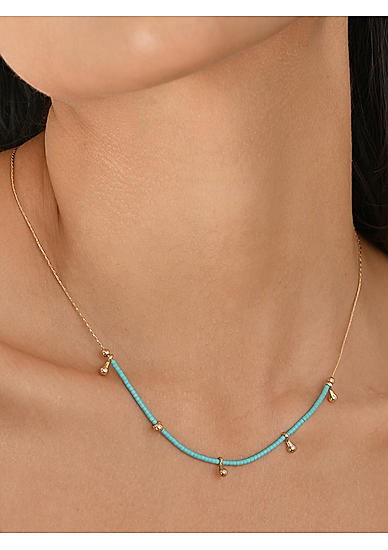 Toniq Gold PlatedTurquoise Blue Statement Beads Choker Necklace for Women 