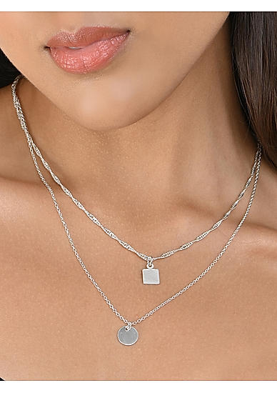 Toniq Silver Silver PlatedGeometric Layered Necklace for Women 