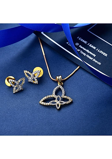 Cubic Zirconia Gold Plated Floral Pendant Set