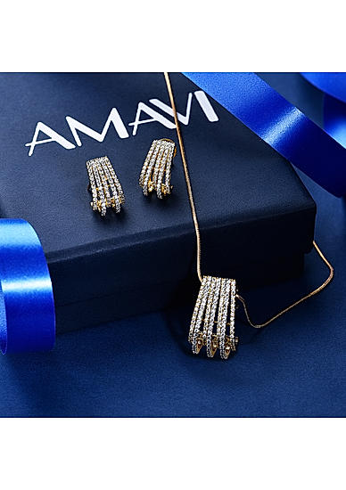 Amavi Stunning AD  Stone Embellished Pendant Set For Women