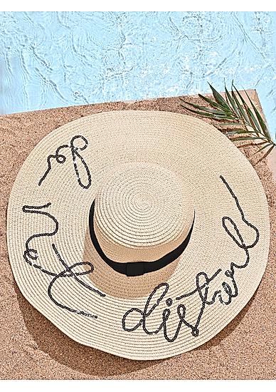 Women Khaki Papyrus with Solid Black Scarf Summer Beach Hat