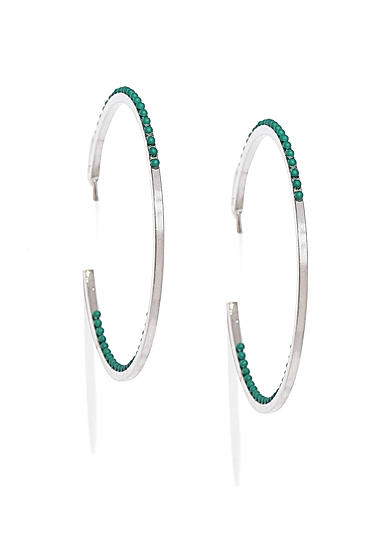 Green Beaded Silver Plated Classic Circular Hoop Earring