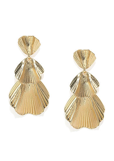 Gold-Toned Leaf Shaped Drop Earrings