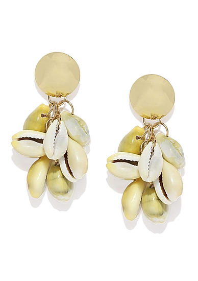 Gold-Toned and Off-White Contemporary Drop Earrings