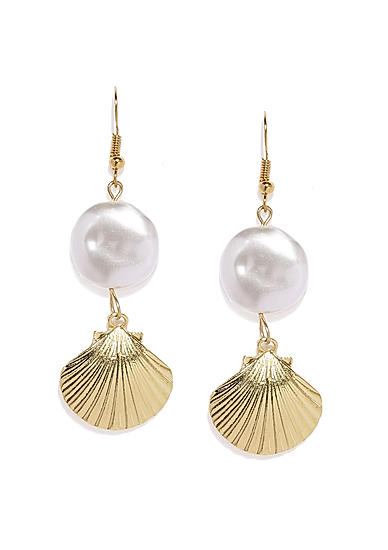 White Pearl Gold Plated Seashell Drop  Earring