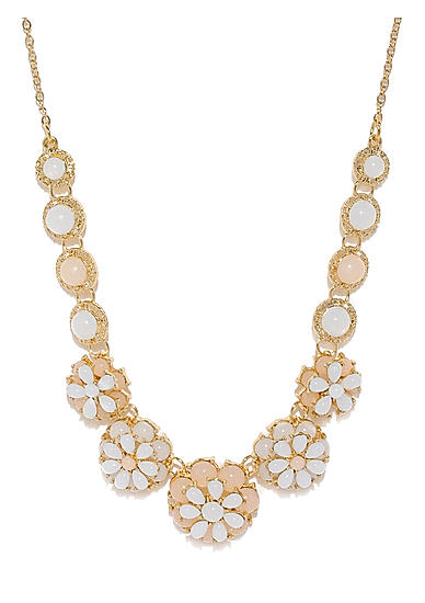 White Peach Pearl Gold Plated Floral Necklace