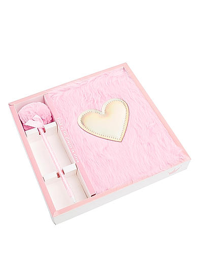 Pretty Pink Fluffy Heart Note Book with Pen Set