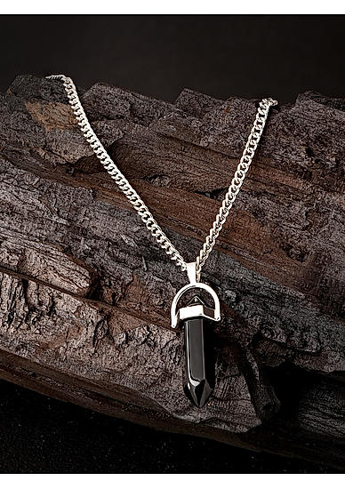 The Bode Code Silver Plated Black Solid Pendant Necklace For Men
