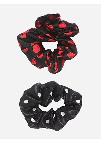Set of 2 Red & Black Polka Dot Scrunchies Rubber Band 