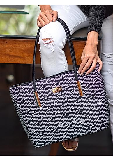 Carry All Black White Tote Fashion Hand Bag Purse