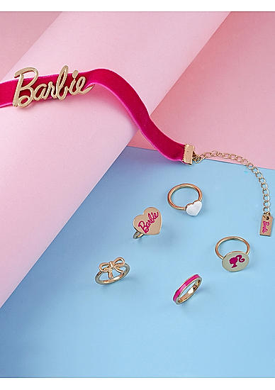 BARBIE™ Limited Edition Hot Pink Choker Necklace and Heart Finger Rings Combo Set