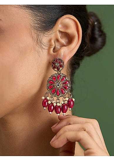 Hot Pink Floral Wedding Chandbalis Earrings For women