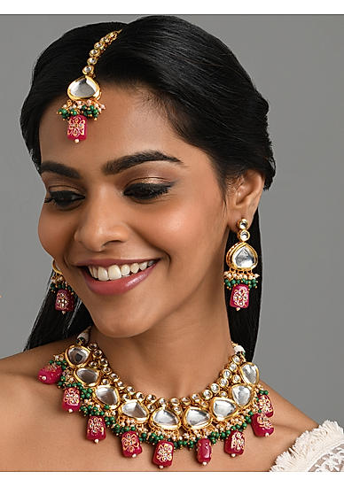 Fida Bridal ethnic Gold-Plated Ornate Pearl Kundan Jewellery set for Women