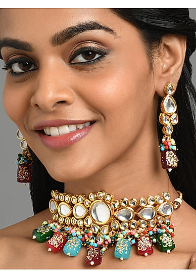 Ornate Pearls Kundan Gold Plated Jewellery Set