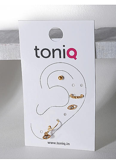 ToniQ Stylish Set of 4 Gold Plated Evil Eye Ear Cuff  for Women