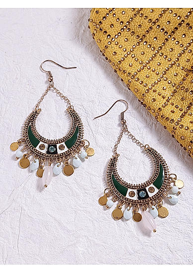 Gold-Toned and Green Crescent Shaped Chandbalis For Women