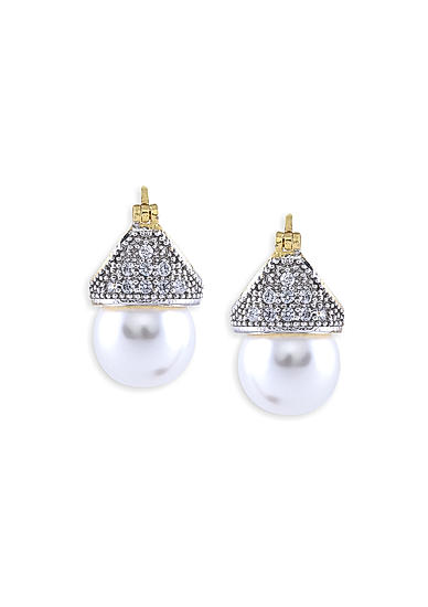 Amavi Elegant Pearl and  AD Enriched Stud Earrings For Women