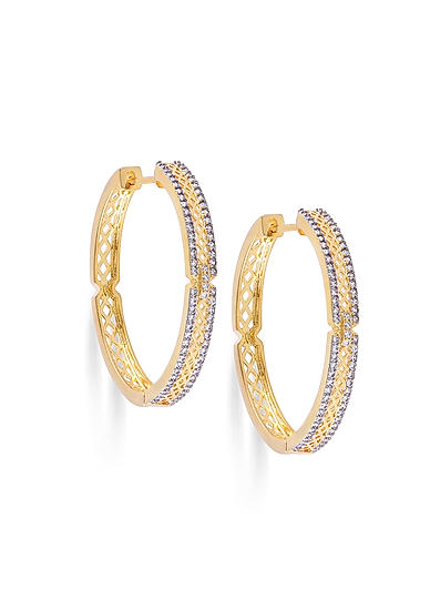 Amavi Gold Patterned American Diamonds Hoop Earrings For Women