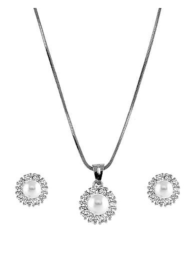 Cubic Zirconia Pearl Silver Plated Pendant Set