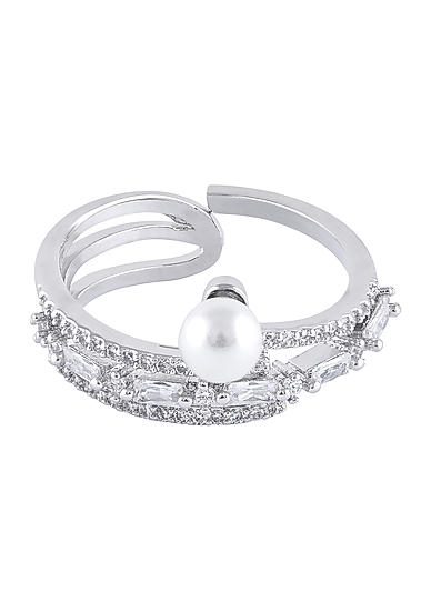 Amavi Dazzling AD Enriched Pearl Ring For Women
