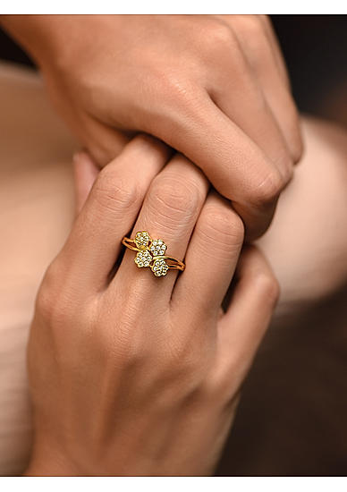 American Diamond Gold Plated Floral Engagement Ring