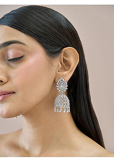 Premium  14k Rhodium-Plated AAA American Diamond Jhumkas Earrings