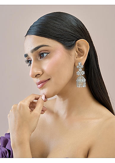 Premium  14k Rhodium-Plated AAA American Diamond white Jhumka Earring