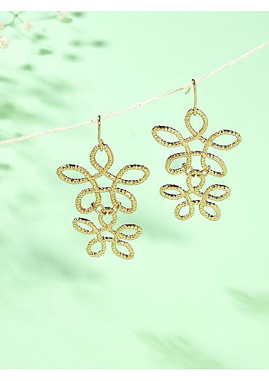 Gold Plated Contemporary Floral Drop Earring