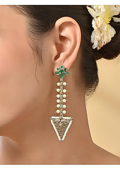 Mehendi Gold Arrow Floral Pearl Drop Earrings