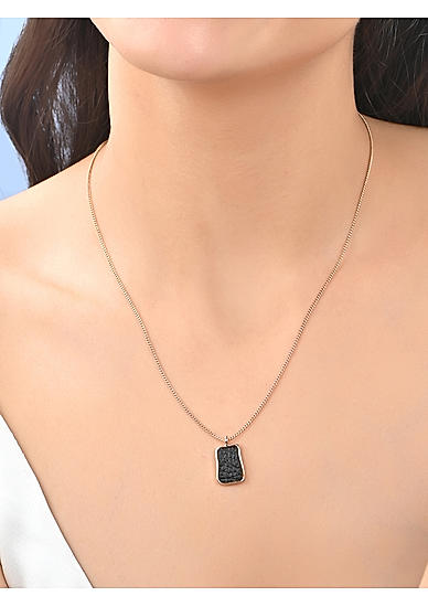 Women Gold Casual Black Stone Studded Minimal Pendant Necklace