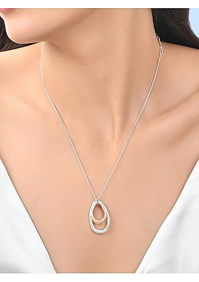 Women Silver Plated Oval Pendant Minimal Charm Necklace