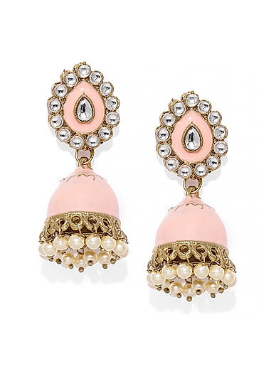 Women Gold-Toned and Pink Dome Shaped Jhumkas